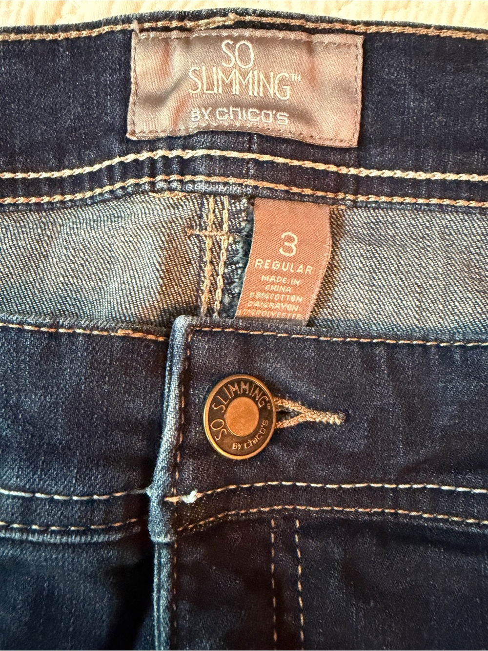 So Slimming Chico’s Jeans Size 3.  Detail back pockets